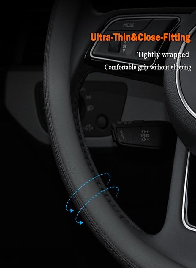 SZYUCHEN D-Shaped Steering Wheel Cover for Volkswagen VW Atlas Tiguan Jetta ID.4 Passat Taos Golf Beetle Polo GTI Touareg CC SEL SE R-line S Cross Sport Car Accessories, 14.5-15 inch Black - Image 5